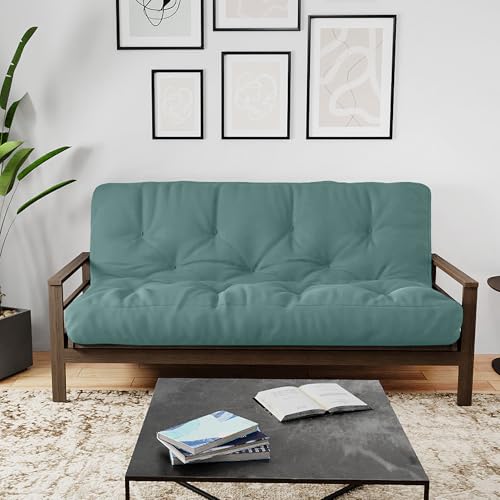 Royal Sleep Products by The Futon Factory 10 inch Foam Futon Mattress - Solid Teal Fabric - Full Size - CertiPUR Certified Foams - Made in USA - (Frame not Included) Royal Sleep Products
