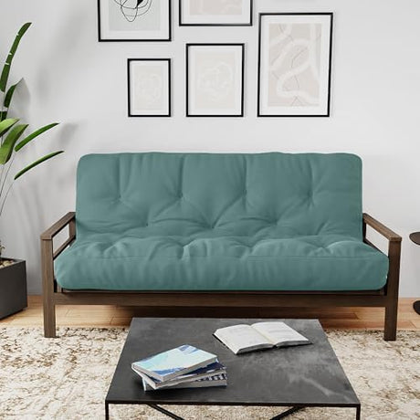 Royal Sleep Products by The Futon Factory 10 inch Foam Futon Mattress - Solid Teal Fabric - Full Size - CertiPUR Certified Foams - Made in USA - (Frame not Included) Royal Sleep Products