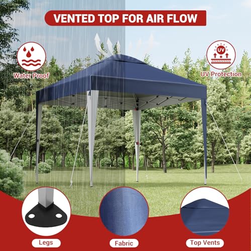 10 X 10 FT Pop Up Canopy Tent, Height Adjustable Sun Shade Shelter with Top Vent, Commercial Portable Instant Canopy with Wheeled Carry Bag, Waterproof Party Tent for Patio, Garden, Navy Blue PhoenixCrest