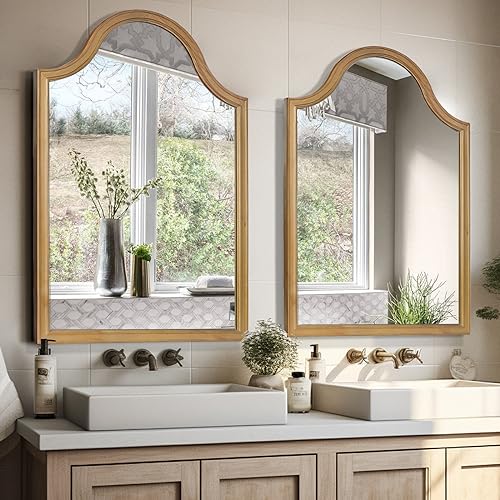 WallBeyond Arched Wood Mirror 24" x 36" Farmhouse Arched Wall Mirror for Bathroom Wood Wall Decor Mirror for Hallway Bedroom Living Room - WoodArtSupply