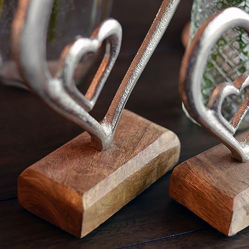 WHW Whole House Worlds Eternity Double Heart Figurines, Set of 2, Hand Cast Aluminum. Mango Wood Gallery Base, 7.75 and 6 Inches WHW Whole House Worlds