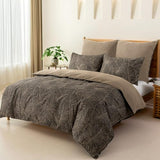 Lekesky King Size Duvet Cover Set, Reversible King Comforter Cover with Tropical Leaves Pattern, Soft 100% Washed Microfiber 3 Pieces Khaki Bedding Set with Zipper and 2 Pillowcases Lekesky