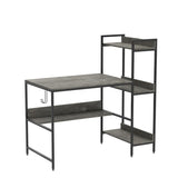 Bestier Computer Office Desk with Steel Frame, Reversible Book Shelves, Headphone Hook, Adjustable Feet, & Under Desk Storage, Grey Bestier