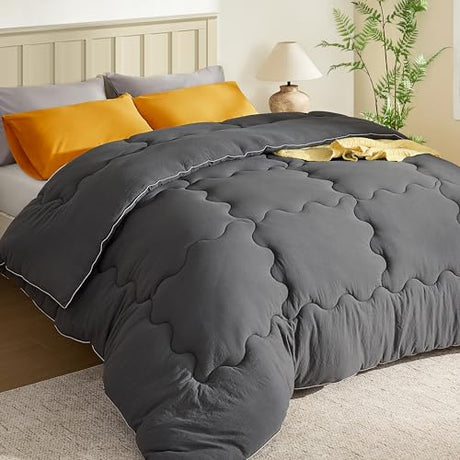 BEDLORE Queen Comforter Duvet Insert - All Season Down Alternative Quilted Bedding, Ultra Soft Lightweight with 4 Corner Tabs, Machine Washable Queen Size Bed Comforter, Grey 88 x 88 Inches BEDLORE