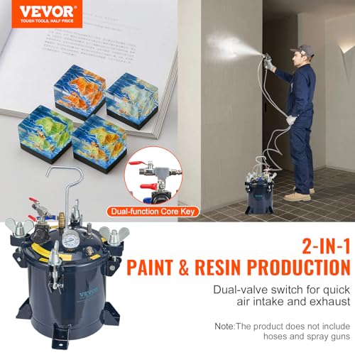 VEVOR 10L/2.5gal Spray Paint Pressure Pot Tank, 70PSI Max Air Paint Pressure Pot, Metal Rack and Leak Repair Sealant for Industry Home Decor Architecture Construction Automotive Painting VEVOR