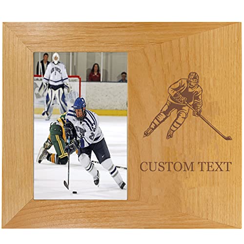 Personalized Laser Engraved Natural Alder Wood Wall/Tabletop Picture Wooden Photo 5x7 Frame - Customized with Your Text - Hockey CustomGiftsNow