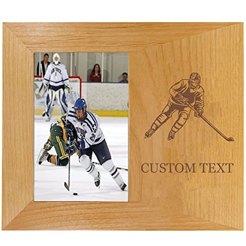 Personalized Laser Engraved Natural Alder Wood Wall/Tabletop Picture Wooden Photo 5x7 Frame - Customized with Your Text - Hockey - WoodArtSupply