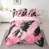 Feelyou Pink and Black Comforter Set with Sheets King Size Abstract Minimalist Bedding Set for Boys Girls Modern Geometric Bed in a Bag 7 Pieces Microfiber Feelyou