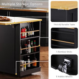 Merax 53" Kitchen Cart Island on Wheels with Power Outlet,Drop Leaf,3 Drawers and 5 Open Side Racks,Wood Frame Storage Cabinet Merax