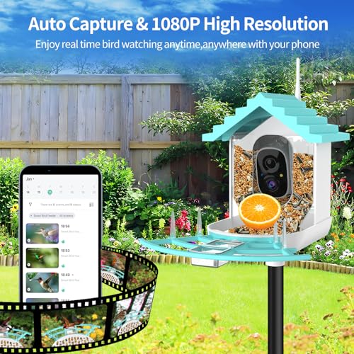 Smart Bird Feeder with Camera,Solar Powered, Ai Identify Wild Bird Watching Camera,Auto Capture Bird Videos Instant Notifications,Ideal Gifts for Bird Lovers Vatjubi