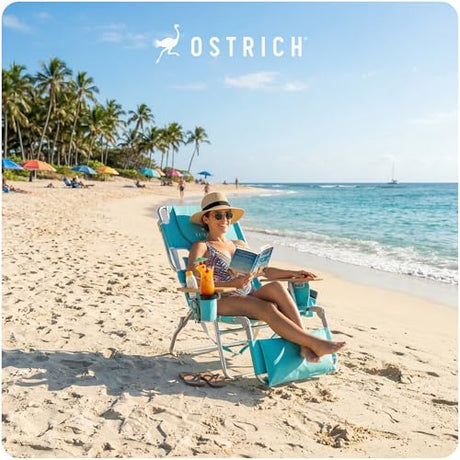Ostrich the Deluxe 3N1 Lightweight Lawn Beach Reclining Lounge Chair with Footrest, Outdoor Furniture for Patio, Balcony, Backyard, or Porch, Aqua Ostrich