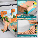 NiuOne 3D Cartoon Dinosaurs Kids Queen Sheets 4Pcs Dinosaurs Bed Sheets,3D Dinasour Pillowcases Decoration Bedroom Bedding Set Queen Size NiuOne