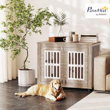 PawHut Dog Crate Furniture, 39" Dog Kennel Side Table with 2 Doors, Adjustable Non-Slip Foot Mats, Decorative Pet Cage for Large Dogs, Walnut Brown PawHut
