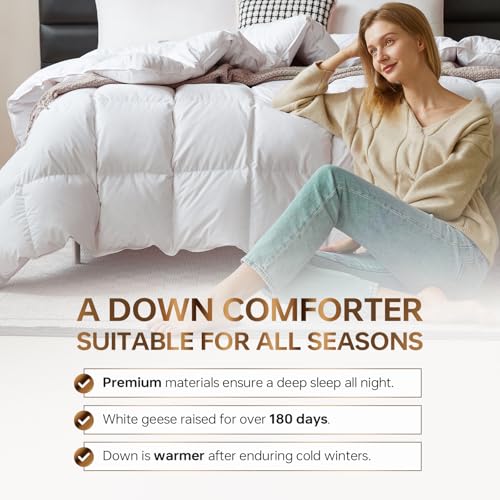 C&W Down Comforter Twin, All Season Duvet Insert - Medium Warmth, 100% Cotton Shell, 30oz Fill Weight, Soft, Noiseless & Breathable, Machine Washable, 3D Baffle Box, White (68"x90") C&W