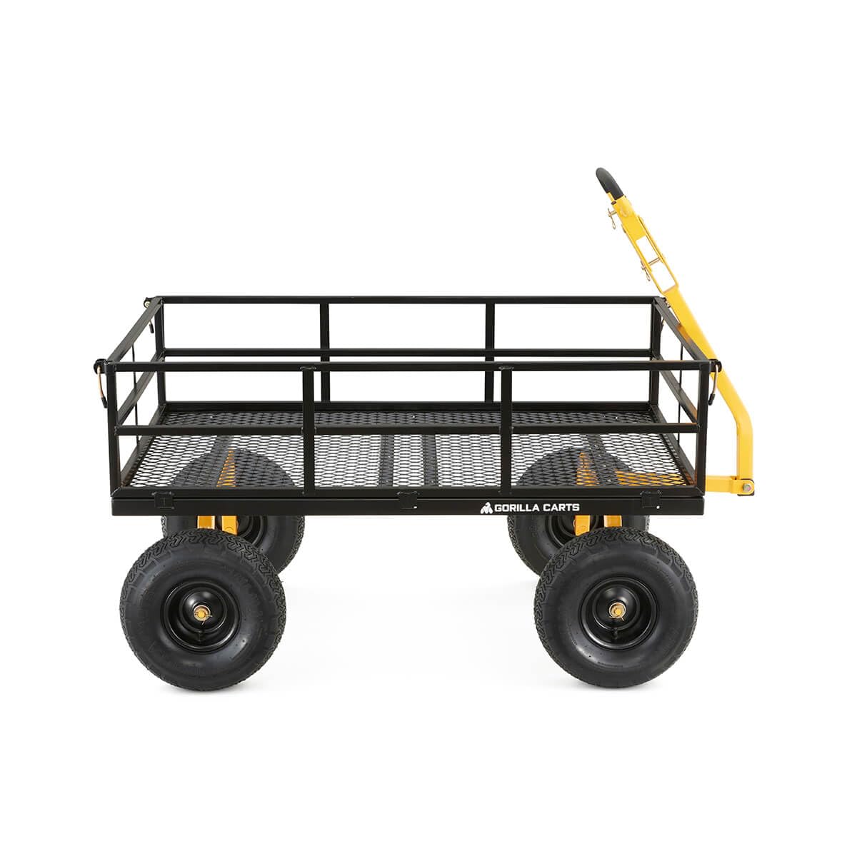 Gorilla Carts GOR1400-COM Steel Utility Cart, Heavy-Duty Convertible 2-in-1 Handle and Removable Sides, 12 cu ft, 1400 lb Capacity, Black Gorilla Carts
