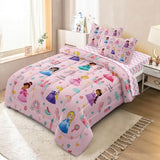 SIRDO Kids Magical Princess Comforter Set Bed in a Bag Twin Size- 5 Piece Soft Cute Castle Bedding Set for Girls (1 Comforter, 1 Flat Sheet, 1 Fitted Sheet, 2 Pillowcases), Pink SIRDO
