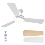 Amico Ceiling Fans with Lights, 42 inch Low Profile Ceiling Fan with Light and Remote Control, Flush Mount, Reversible, 3CCT, Dimmable, Noiseless, White Ceiling Fan for Bedroom, Indoor/Outdoor Use Amico