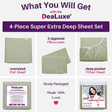 Deep Pocket Queen Sheet Sets – 21” Inch Extra Deep Pocket Queen Sheet Sets – 4 Piece Bedding Sheets & Pillowcases with Oversize Flat Sheet – 18”–23” Pillow Top Sheets for Queen Size Bed – Green Laurel DeaLuxe