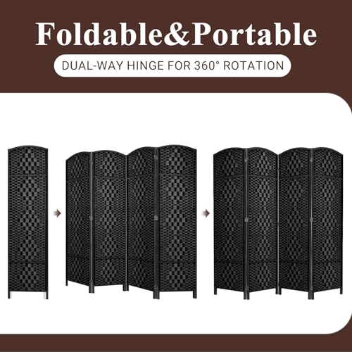 HALLYBEE Room Divider, Room Dividers and Folding Privacy Screens, 16in Privacy Screen, 4 Panel Temporary Wall Partitions, 6ft Space Separation Panel Screen, Black HALLYBEE