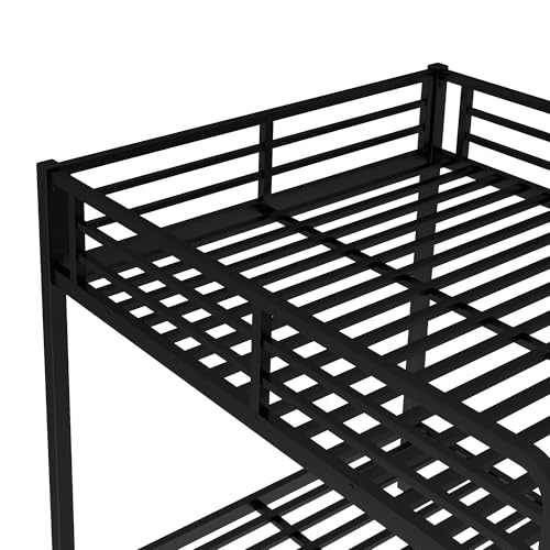 Bellemave Metal Bunk Bed with Trundle, Full Over Full Bunk Trundle and Guardrail and Ladder for Kids/Teenagers, Adults, No Box Spring Needed，Black Bellemave