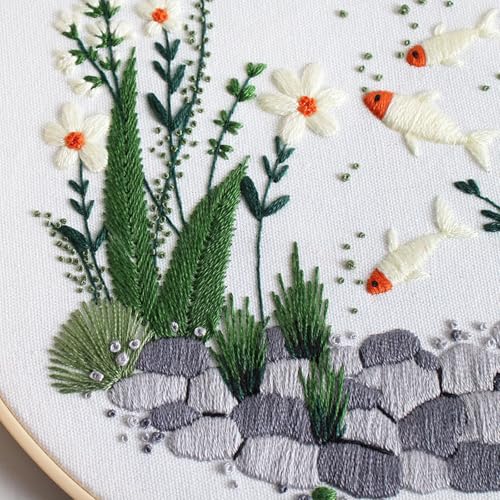 GLTAYLMY Fish Embroidery Kit for Beginners Adults,3 Set Cross Stitch Kits with 1 Plastic Embroidery Hoops,Needles and Color Threads,Needlepoint Kit for Hand Embroidery Starter