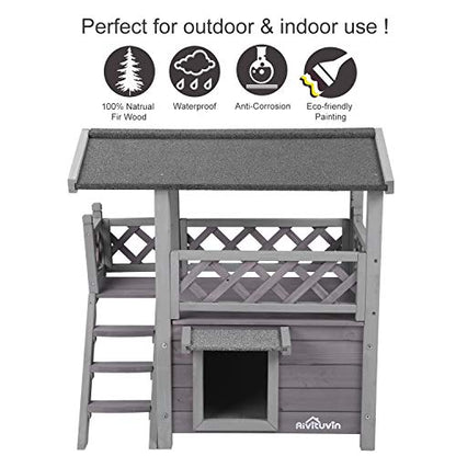 Feral Cat House Outdoor and Indoor Kitty Shelter with Stairs for Cats Insulated, Weatherproof Roof for Winter