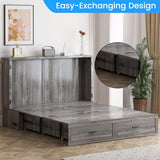 PUREMIND Murphy Bed Queen with Mattress Included, Bedroom Cabinet Beds with USB Charging Station, Murphy Chest Bed with Storage Drawers, Horizontal Wallbed for Guest Room Grey PUREMIND