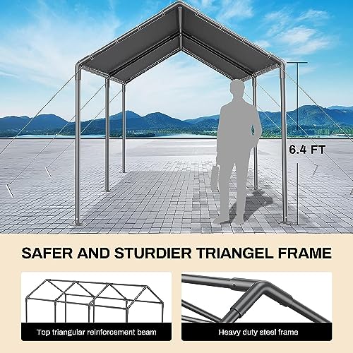 Carport Canopy 10x20 Heavy Duty, Metal Carport Waterproof Carport Garage Tent Outdoor for Car Tuck Boat SUV Party (Grey) gaildon