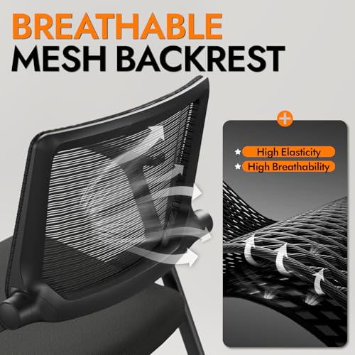 FYLICA Foldable Office Chair with PU Wheels and Smooth Armrest-Ergonomic Mesh Bouncing Back, Stackable Conference Room Chair, Office Guest & Reception & Meeting Chair (Black)