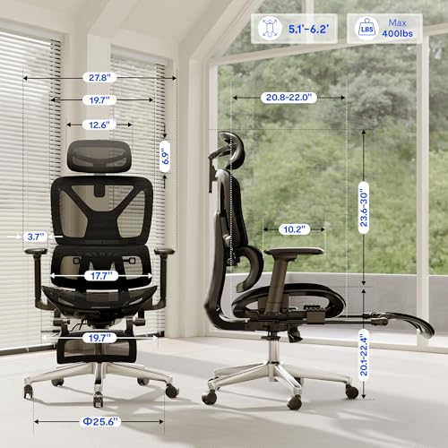 FLEXISPOT ErgoX Premium Ergonomic Office Chair with Footrest- Adjustable 3D Armrests, Dynamic Lumbar Support, Recline & Tilt Function, Mesh Seat, for Home & Office Use,Black FLEXISPOT