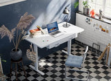 FEZIBO Adjustable Height Electric Standing Desk with Double Drawer, 48 x 24 Inches Stand Up Home Office Desk with Splice Tabletop, White Frame/White Top FEZIBO