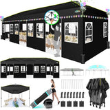 COBIZI 10x30 Pop Up Canopy Tent with Sidewalls - Party Outdoor Wedding Event for Parties - UPF 50+ Windproof Waterproof Gazebo with Air Vent, Wheeled Bag, Sandbag, Stake, Rope (Black) COBIZI