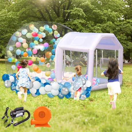 10ft Inflatable Bubble House Dome with Tunnel for Kids, Clear TPU Balloon Tent for Parties, Includes 450W Air Blower & 600W Air Pump SAYOK