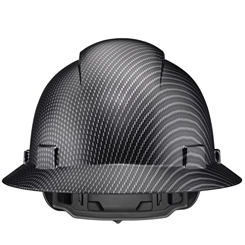 Acerpal Full Brim Non-Vented Classic Black Carbon Fiber Design Matte Finish OSHA Construction Approved Hard Hat with 6-Point Suspension Casco de construccion ACERPAL