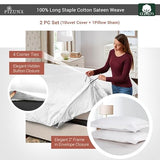 Pizuna Pure 100% Cotton Twin Duvet Cover with Shams, Luxurious 400 Thread Count Long Staple Cotton Sateen Weave with Hidden Button Closure (Combed White Cotton Duvet Covers Twin) Pizuna