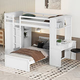 Harper & Bright Designs Twin Over Twin Bunk Bed with Desk, Storage, Solid Wood Bunk Bed with Shelves and Wardrobe, Twin Size Loft Bed with a Stand-Alone Bed for Kids Teens Adults - White Harper & Bright Designs