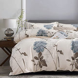 SLEEPBELLA Comforter King Size, 600 Thread Count Cotton Brown Branches and Blue Flowers Off-White Comforter Sets, Down Alternative Bedding Set 3Pcs(King, Off-White Botanical) SLEEPBELLA