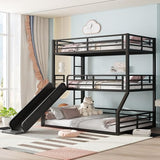 Harper & Bright Designs Metal Triple Bunk Bed with Slide, Twin Over Twin Over Full Bunk Bed with Safety Guardrails, Heavy-Duty Bunkbeds with Noise-Reduced Design, No Box Spring Needed, Black Harper & Bright Designs