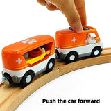 Magnetic Trains Cars Playset Wooden Train Track Accessories Train Set for Toddlers 3-5 Wooden Train Sets for Boys Ages 2-4-7 (Ambulance B (with Light and Sound)) DSHMIXIA