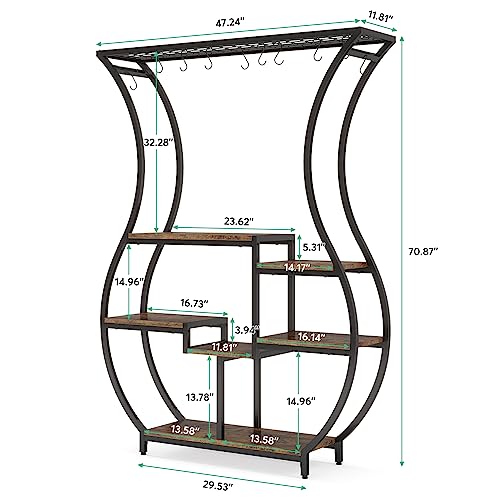 Tribesigns 6-Tier Plant Stand, 70.9 Inch Tall Plant Shelf with 10 Hanging Hooks, Vase Shape Ladder Plant Stand, Multi-Purpose Plant Display Rack for Indoor, Balcony, Living Room, Brown and Bl - WoodArtSupply