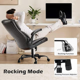 DUMOS Office Chair - Ergonomic Executive Computer Desk Chairs with Adjustable Flip-up Armrest, Swivel Task Chair with Lumbar Support, PU Leather, Brown DUMOS