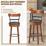 COSTWAY Bar Stools Set of 4, 360-Degree Swivel Stools with Leather Padded Seat, Single Slat Ladder Back & Solid Rubber Wood Legs, Bar Height Stools for Pub, Restaurant, Kitchen, Brown (4, 30.5) COSTWAY