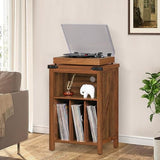 Record Player Stand with Vinyl Record Storage Holds up to 160 Albums,Large Wood Record Player Table Dispaly Shelf，Brown Turntable Stand Cabinet for Living Room,Bedroom,Office 7 Joaxswe
