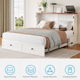 Mjkone 63" Width Queen Size Murphy Bed Cabinet with Charging Station, Mattress Included, Storage Cabinet Murphy Bed Chest Cabinets with Foldable Panel for Guest Small Spaces, Home Offices, White Mjkone