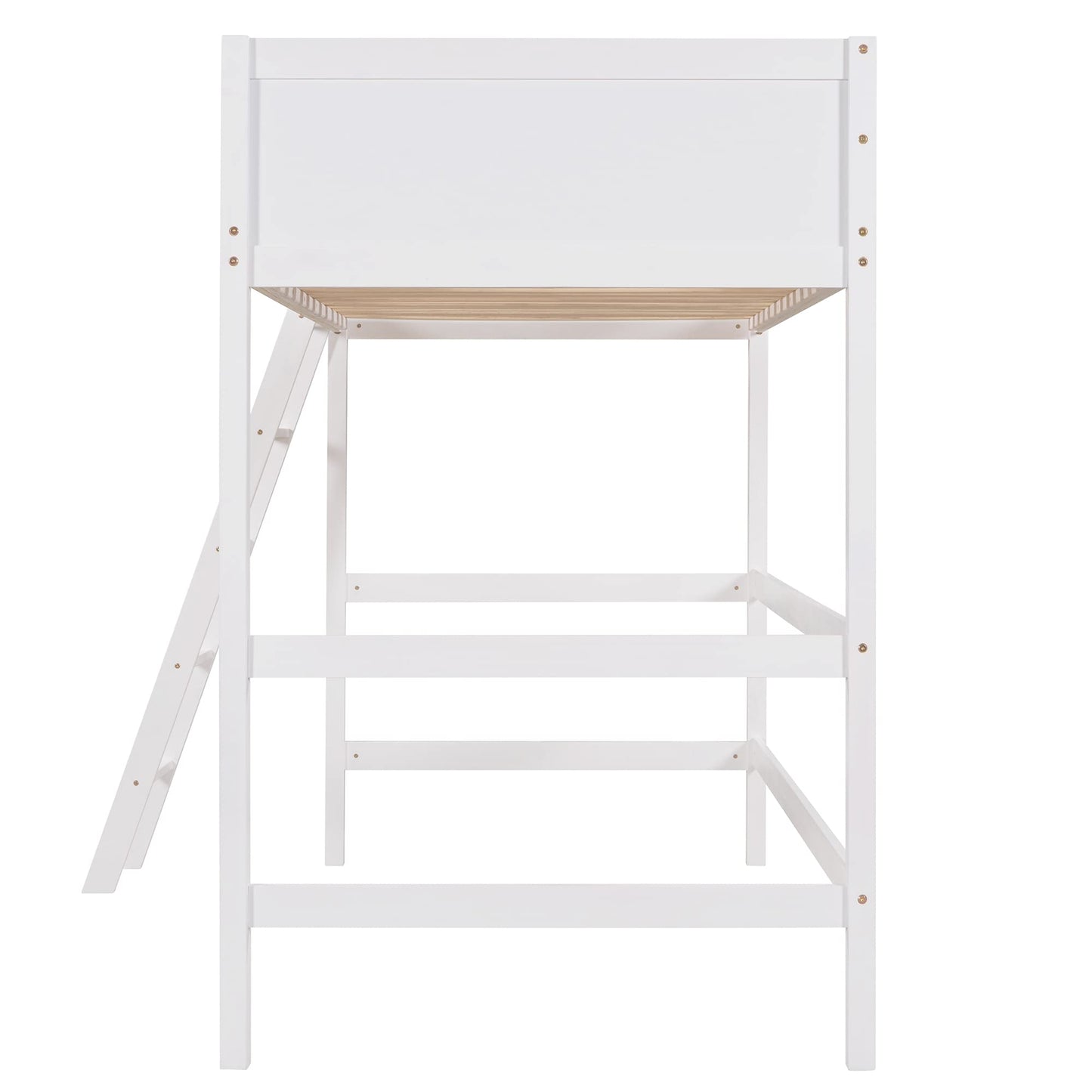 Harper & Bright Designs Solid Wood Twin Loft Bed with Ladder and Guardrails in White - WoodArtSupply