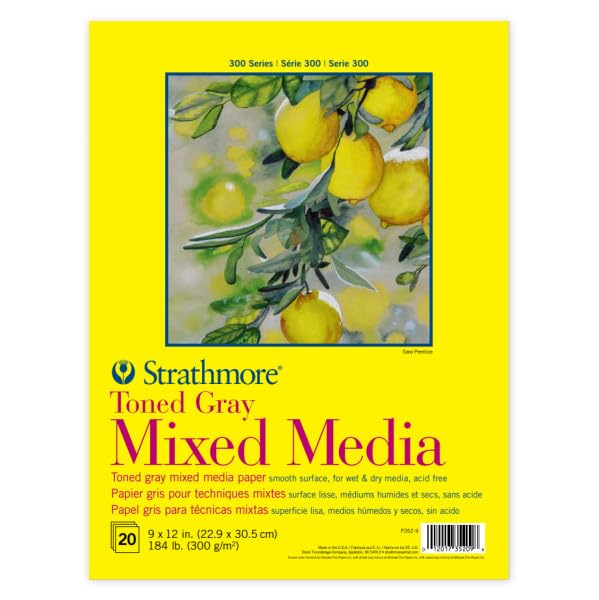Strathmore 300 Series Mixed Media Pad, Toned Gray, Tape Binding, 184lb (300gsm), 20 Sheet, 9x12 inch, 1 Count Strathmore