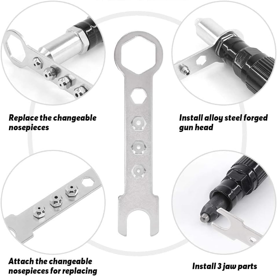 Pop Rivet Gun Tool, Professional Cordless Riveter Adapter Kit Riveter Nut Tool Drill Attachment for Cordless Electric Power Drill (4 Threaded Head Sizes: 2.4/3.2/4.0/4.8mm) Haokixin