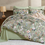 7 Piece King Comforter Set, Sage Green Butterfly Floral Comforter Set with Flowers Leaves Pattern, Soft Microfiber Complete Bedding Set for All Season(Sage Green, King) LLDSYW