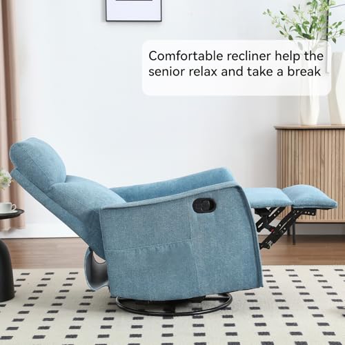 Kolavess Swivel Rocker Recliner Chair for Adults, Nursery Rocking Chair with Heat and Massage, Glider Reclining Chair for Small Space Living Room Bedroom, Blue