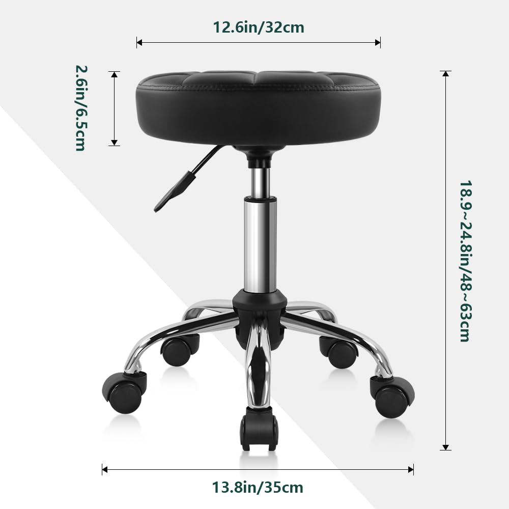 BFTOU Black Classic Swivel Stool with Wheel for Salon Work Home SPA Shop Height-Adjustable and Cost-Effective Rolling Stool Chair Small BFTOU